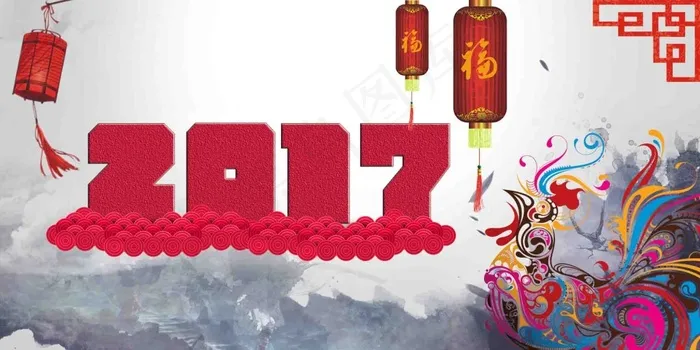 2017鸡年中国风背景psd模版下载