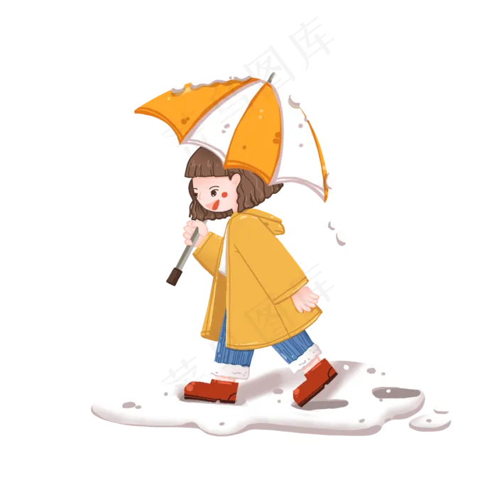 冬天下雪撑伞出门赏雪的小女孩,免抠元素