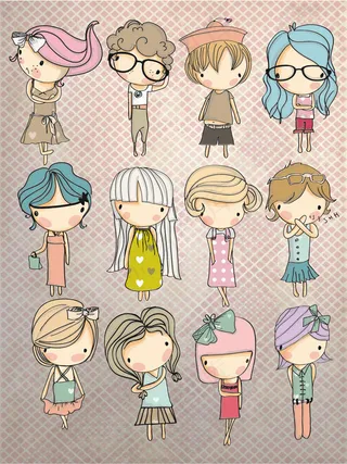 12款手绘女孩矢量素材