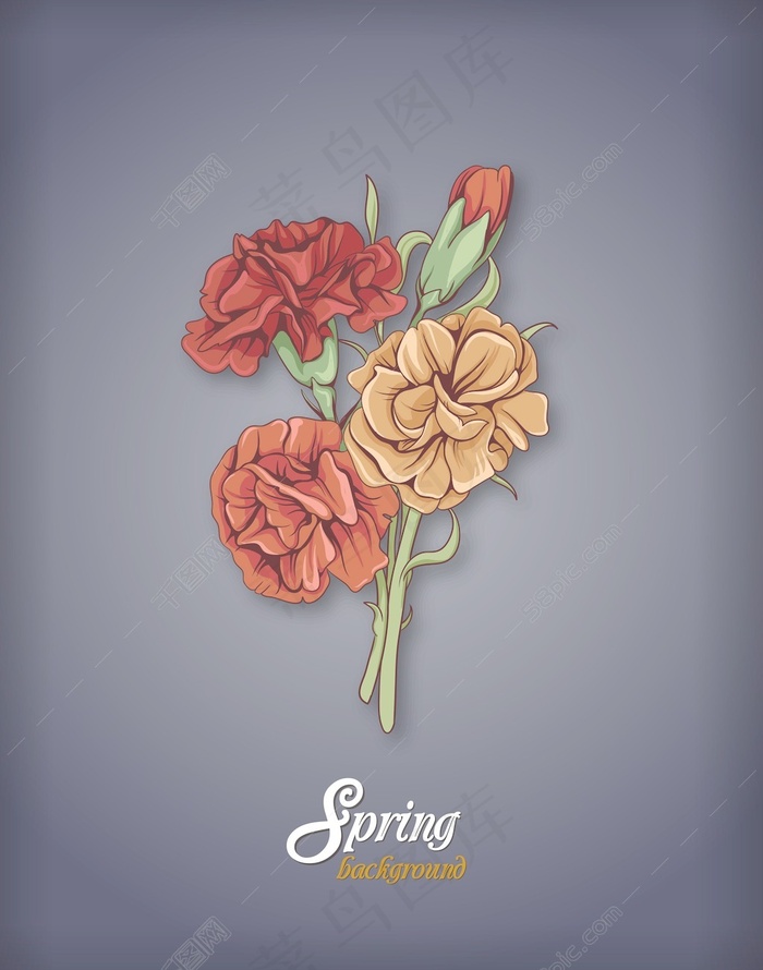 春天开花的花卉背景矢量插画