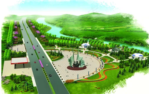 雕塑绿化效果图