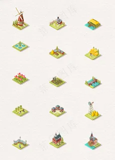 25D城市房屋树木建筑设计