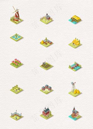 25D城市房屋树木建筑设计