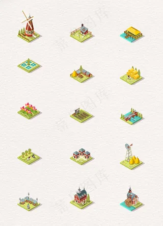 25D城市房屋树木建筑设计