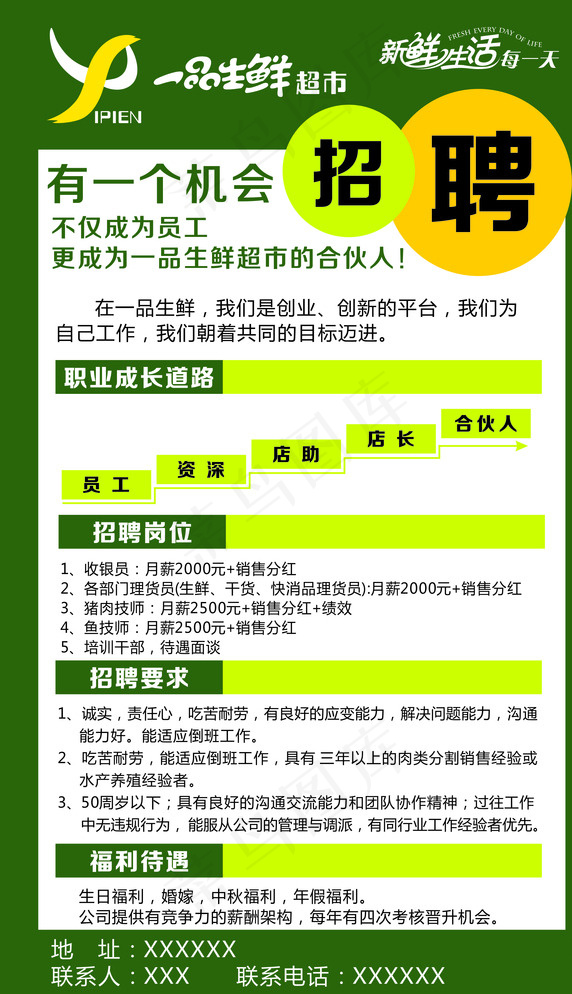一品生鲜招聘海报图片cdr矢量模版下载