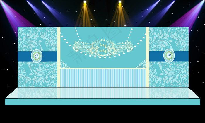 蒂芙尼蓝浪漫花纹主题婚礼舞台迎宾区...