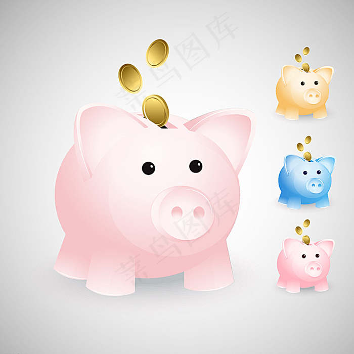 彩色猪储蓄罐矢量素材图片
