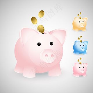 彩色猪储蓄罐矢量素材图片