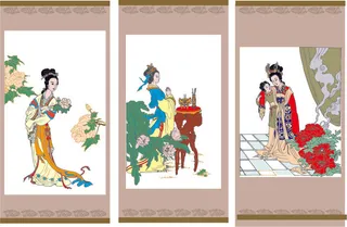 矢量貂婵拜月,贵妃醉酒,仕女赏花图...