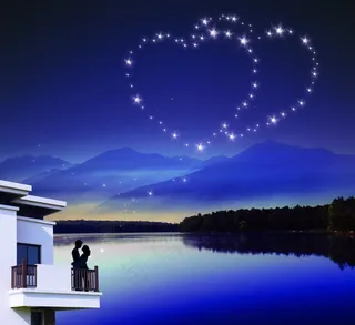 浪漫爱情建筑黑夜星星爱心宣传海报