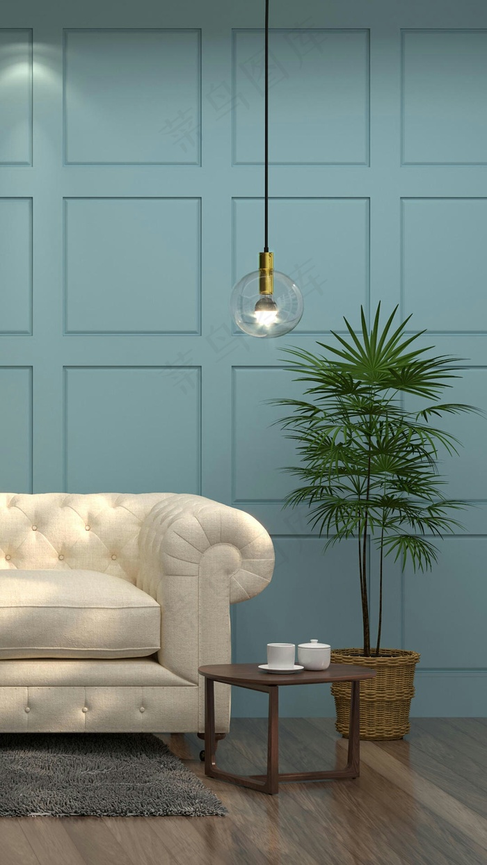 沙发与吊灯高清摄影图片