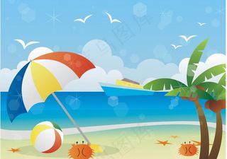 海滩风景矢量插画图片