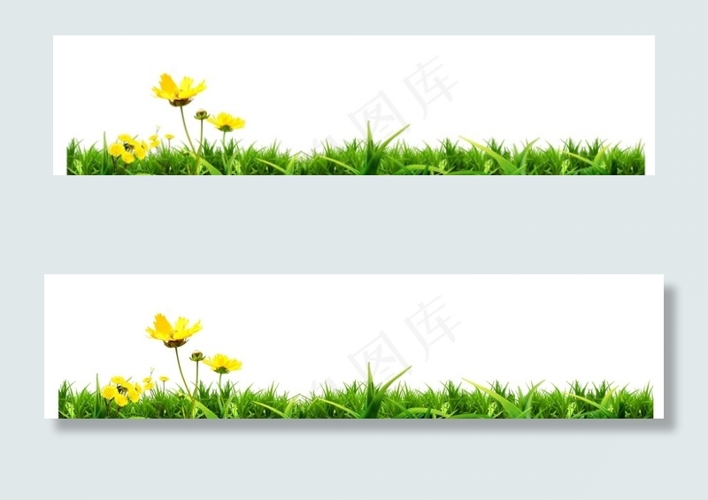 黄色小花绿草png元素