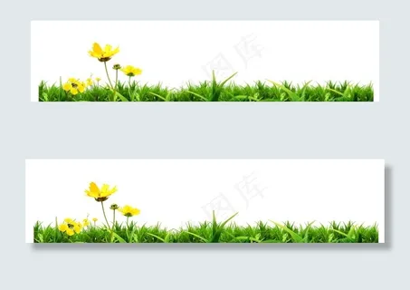 黄色小花绿草png元素