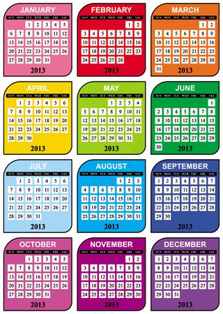 2013年彩色方格挂历矢量素材