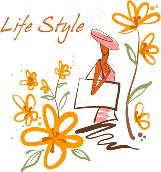 手绘美女插画矢量素材