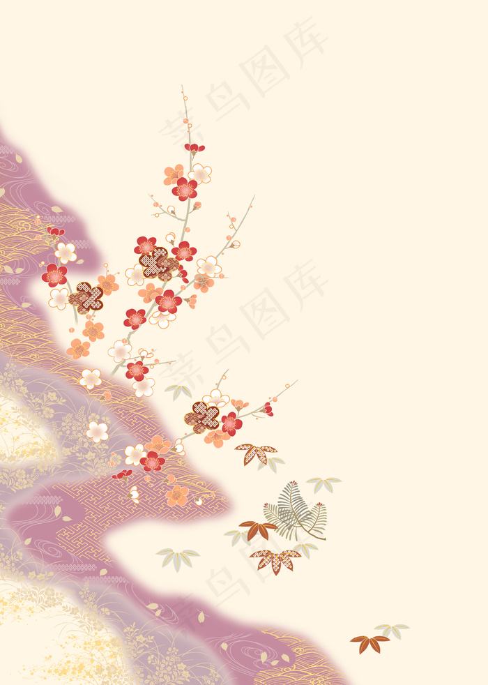 紫色渐变碎花枝叶背景图