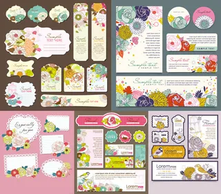 精美手绘花鸟卡片矢量素材