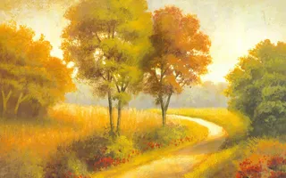 秋天油画风景电视墙模板设计