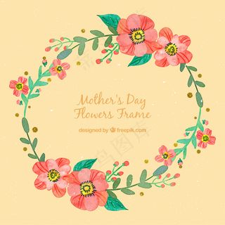 为母亲节水彩画花环