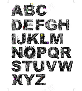 机械效果英文字母字体设计矢量素材E...