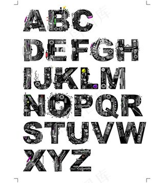 机械效果英文字母字体设计矢量素材E...