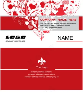 红色时尚花纹名片设计