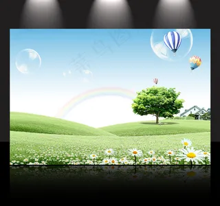 绿色风景 海报展版背景设计