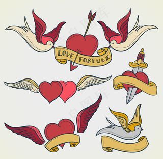 红色爱心与鸽子