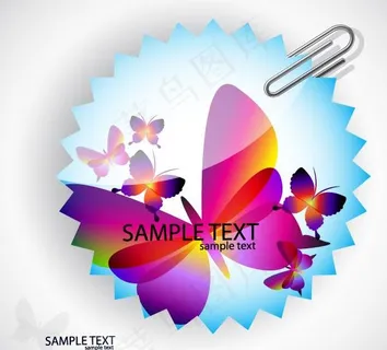 贴纸与蝴蝶矢量素材