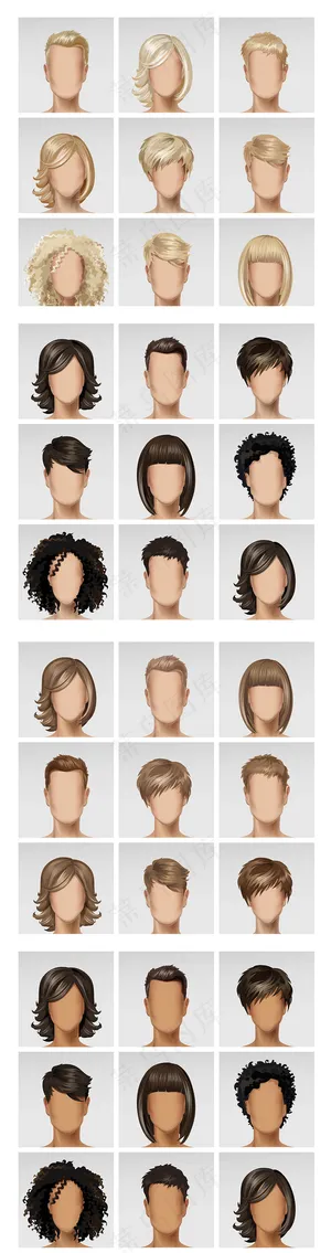 立体深色皮肤黑色头发矢量素材