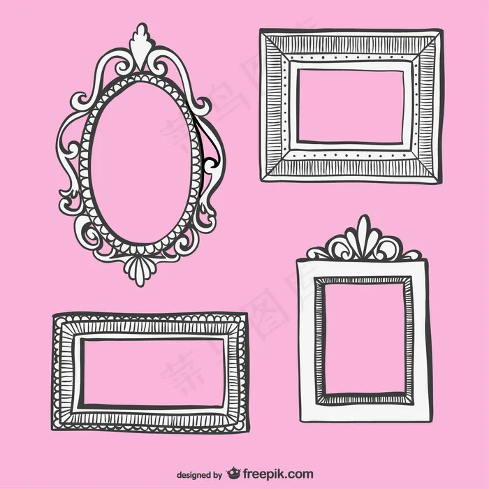 复古手绘框架集ai矢量模版下载