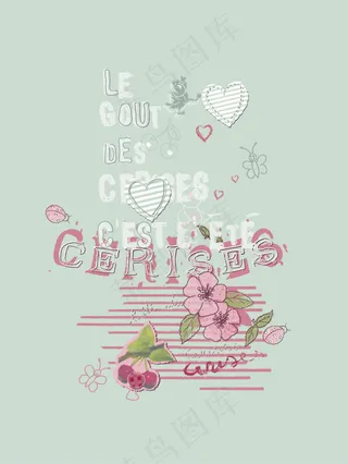 幼童印花素材 爱心和花