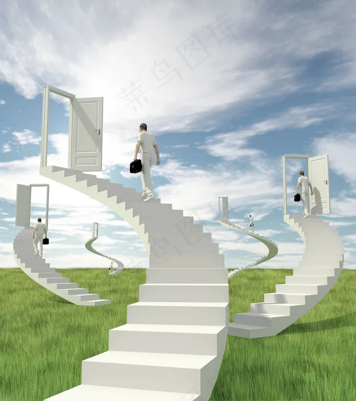 创意草坪上的白色楼梯图片