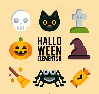 矢量蜘蛛与其他万圣节元素