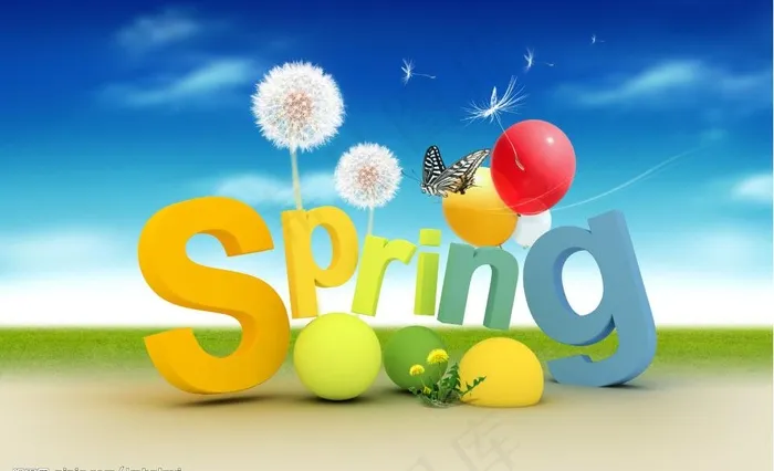 春天创意立体字图片psd模版下载