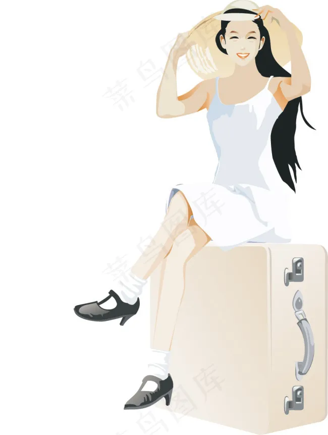 清凉长发美女ai矢量模版下载