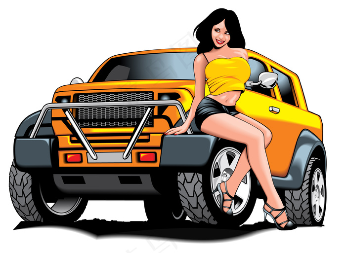 性感美女和跑车05矢量