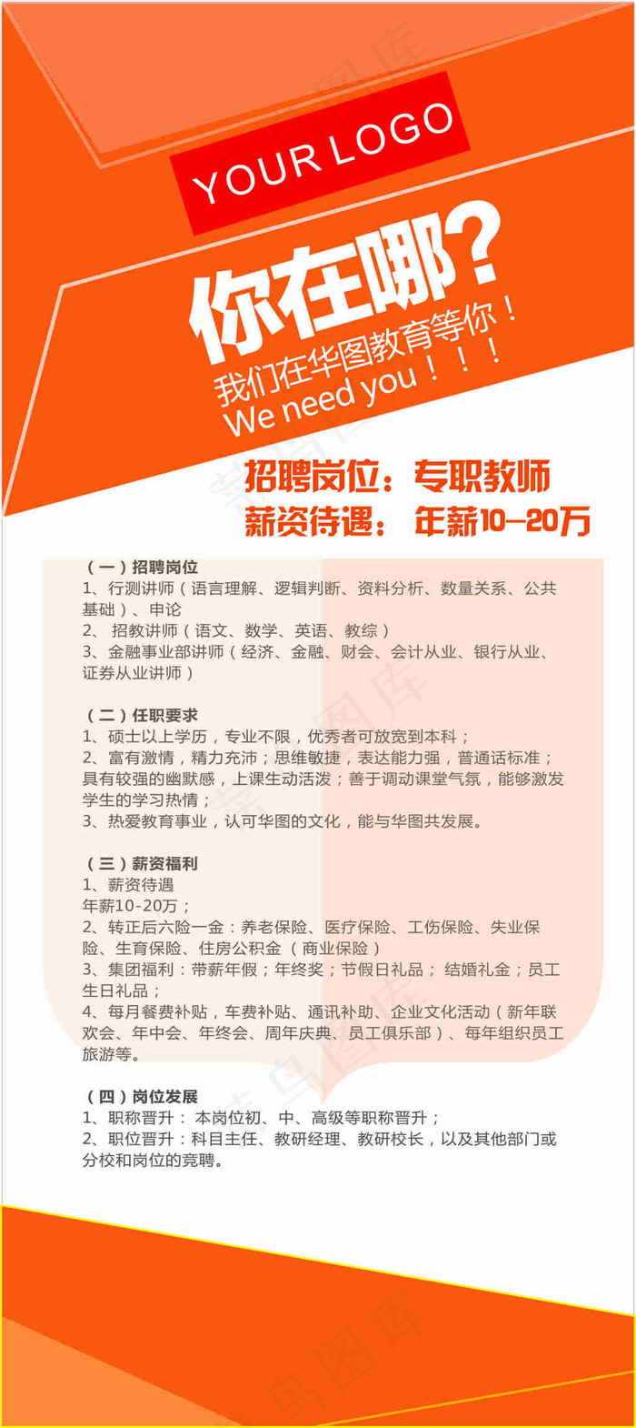 橙色招聘展架cdr矢量模版下载