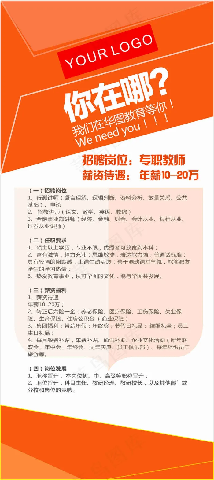 橙色招聘展架cdr矢量模版下载