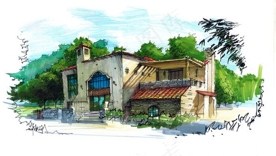 别墅手绘效果图图片