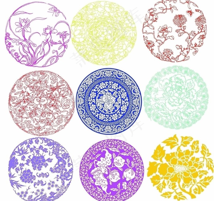 园形古典花纹图片psd模版下载