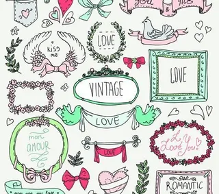 手工绘制的浪漫的框架装饰元素矢量0...