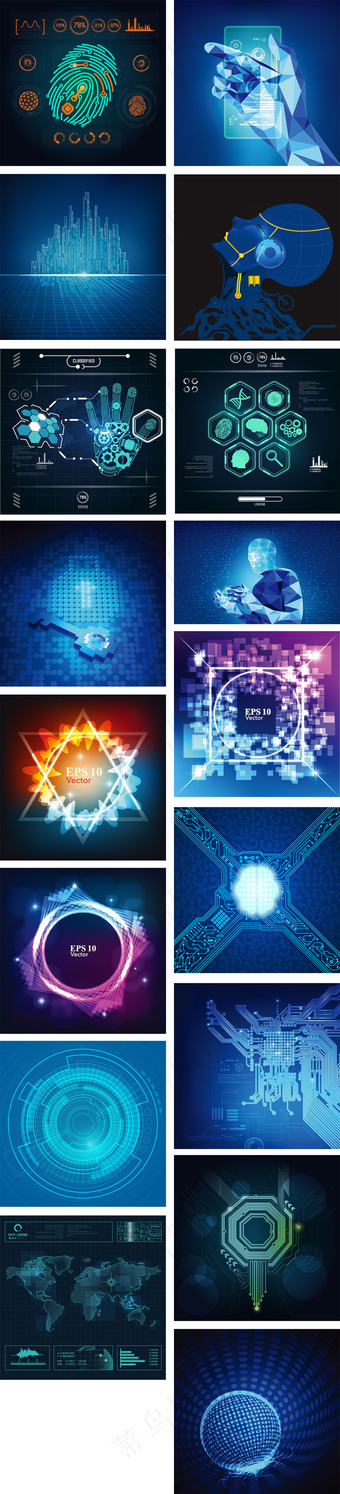 蓝色高科技科幻抽象几何矢量设计eps,ai矢量模版下载