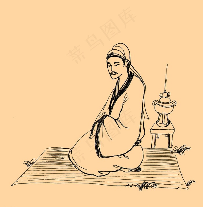手绘线描古代人物图片psd模版下载