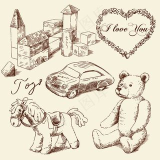 手绘古典儿童玩具02矢量