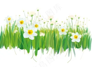 卡通清新绿叶小白花png元素