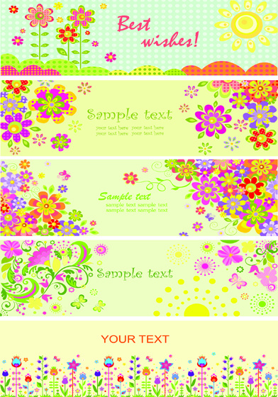 缤纷花卉横幅设计矢量素材