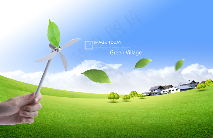 蓝天手拿风车创意背景素材