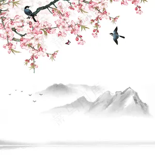 清新意境粉色花朵装饰元素